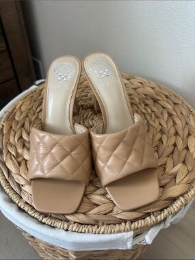 Vince Camuto Quilted Tan Slide Mules